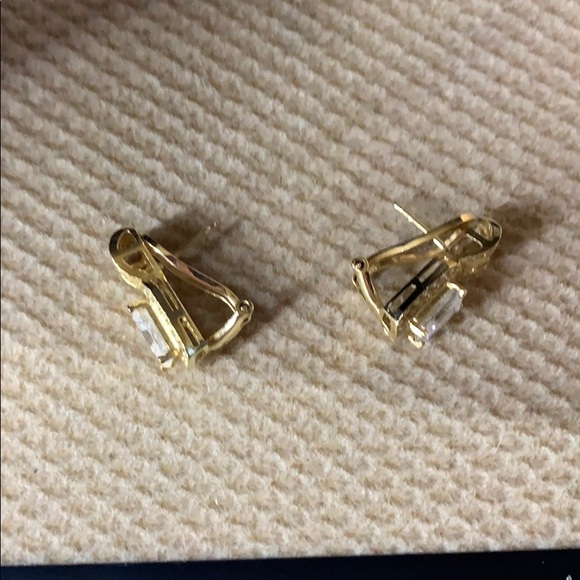 Saks Brand 14K Gold Earrings with CZ Crystals - Picture 3 of 9
